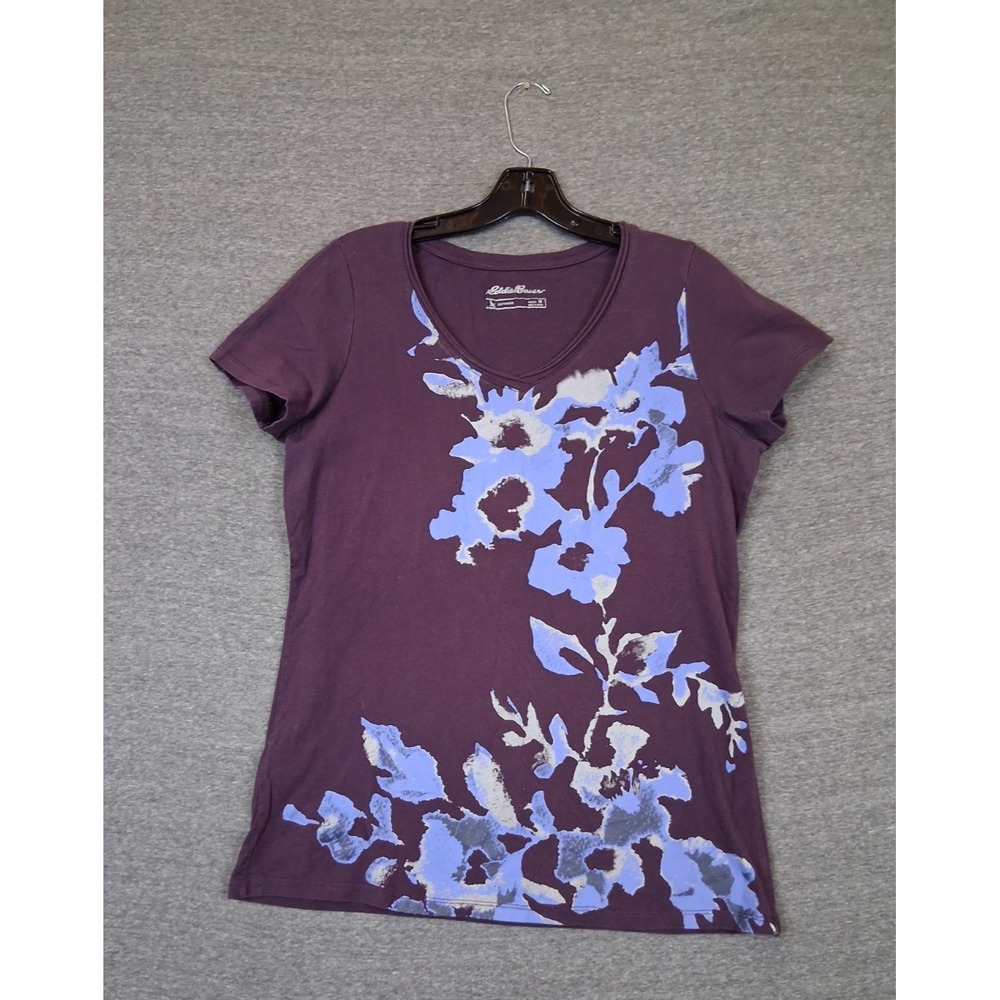 Eddie Bauer Womens Shirt M Purple Cotton Floral Gorp Cabincore Indie Minimalist